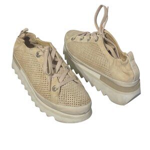 SOFTWAVES Women's Bliss Platform Suede Sneakers in Creme size 38.5 ( US 8.5)